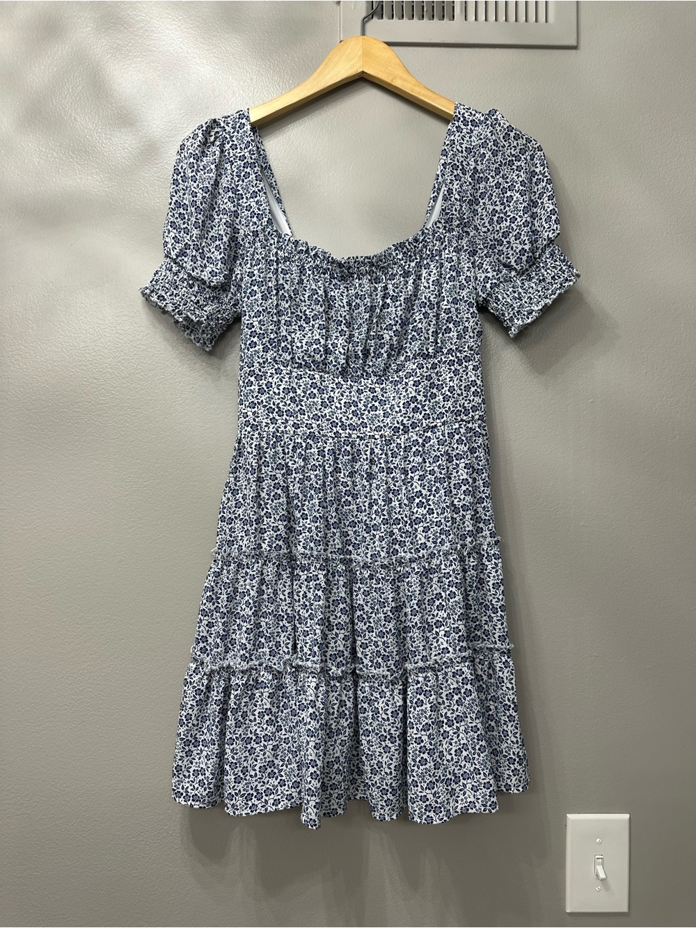 Altar’d Stare Floral Square-Neck Tiered Mini Dress - Blue